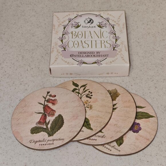 Fairyloot Other - FAIRYLOOT Botanic Coasters Botanical Plants Fairy core Cork Bottom Round